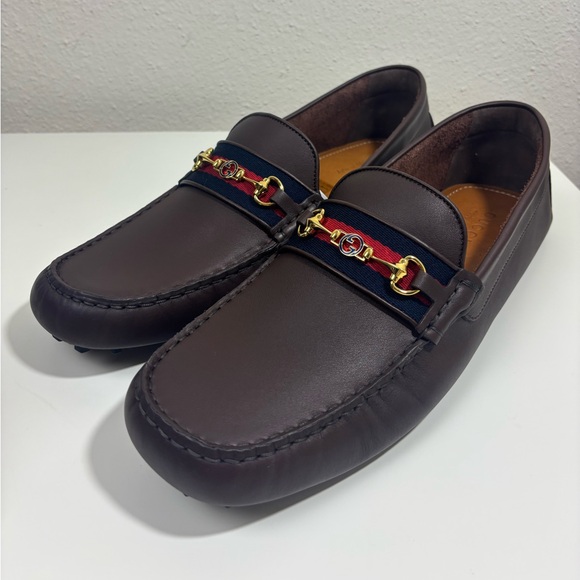 Gucci Horsebit -detail Men Driver  With Web Loafers - Picture 1 of 7